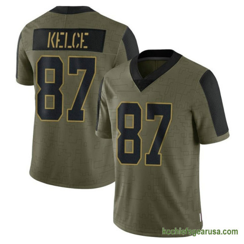 Mens Kansas City Chiefs Travis Kelce Olive Authentic 2021 Salute To Service Kcc216 Jersey C1088